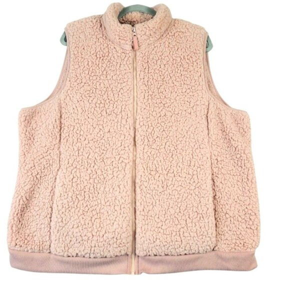 Womens plus 1X Time and Tru winter super cozy pink plush sherpa full zipper vest - Picture 6 of 12